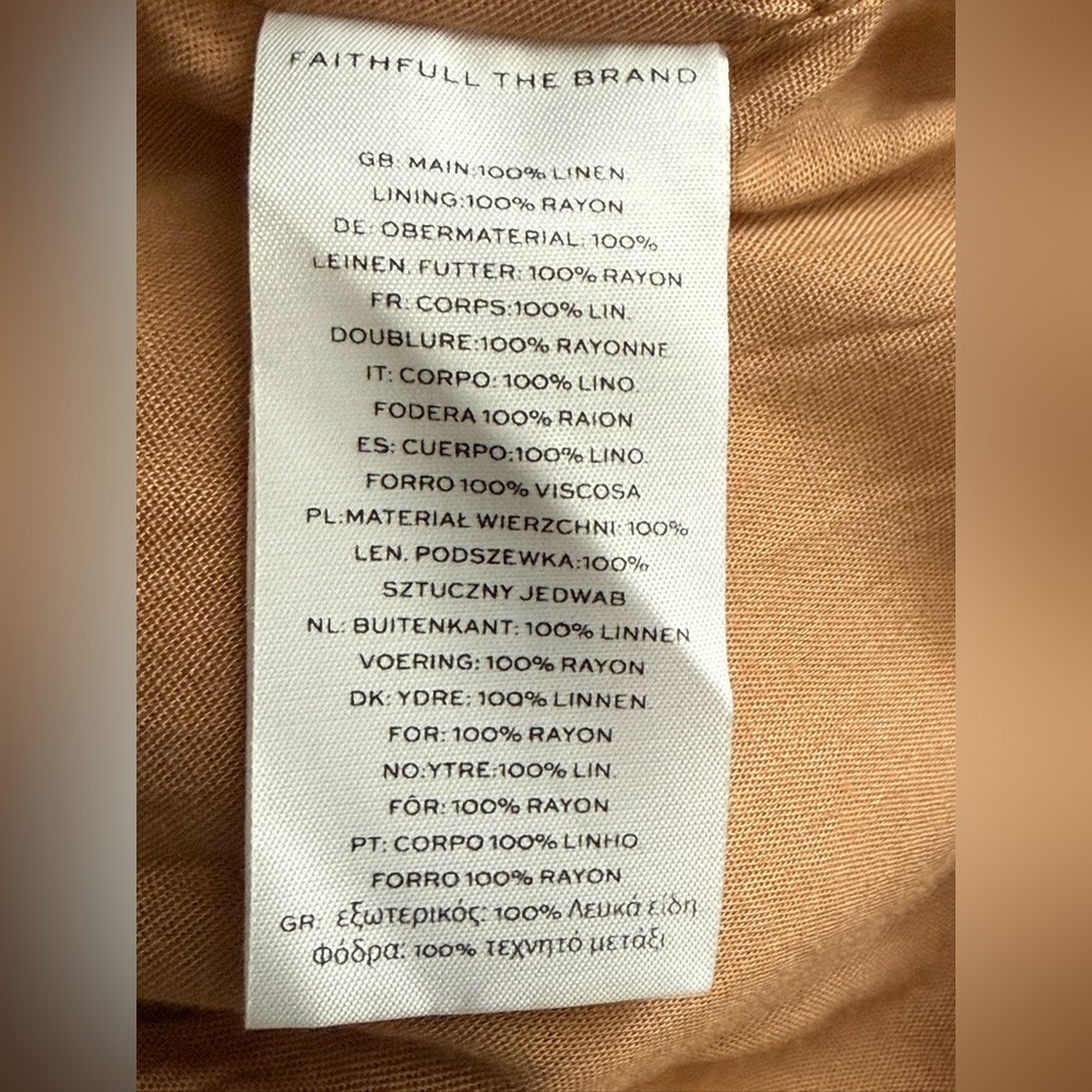 Faithfull the Brand Ysla Linen Smocked Back Shoulder Tie Dress in Hazelnut Sz 6 - Picture 7 of 14